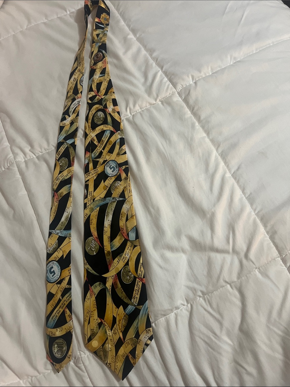 Nicole Miller Black Tie with Gold and Light coins Ribbon Motif (#40)